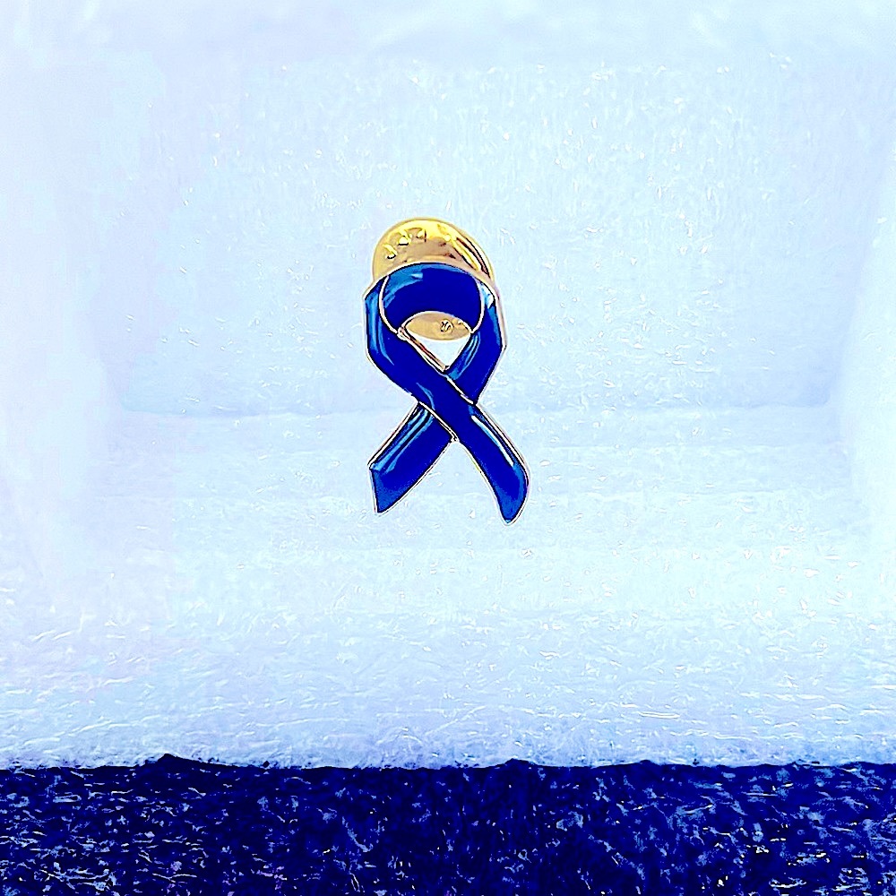Golden Tone Dark Blue Enamel Ribbon Collar Pin